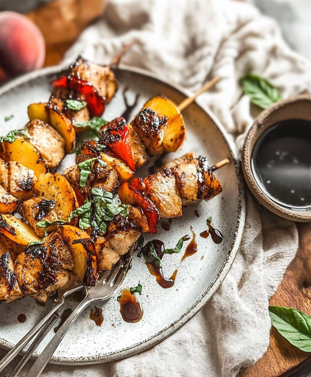 Balsamic Peach Chicken Kabobs