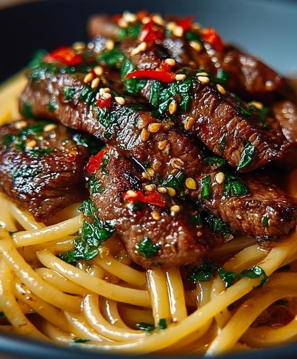 Garlic Steak Pasta