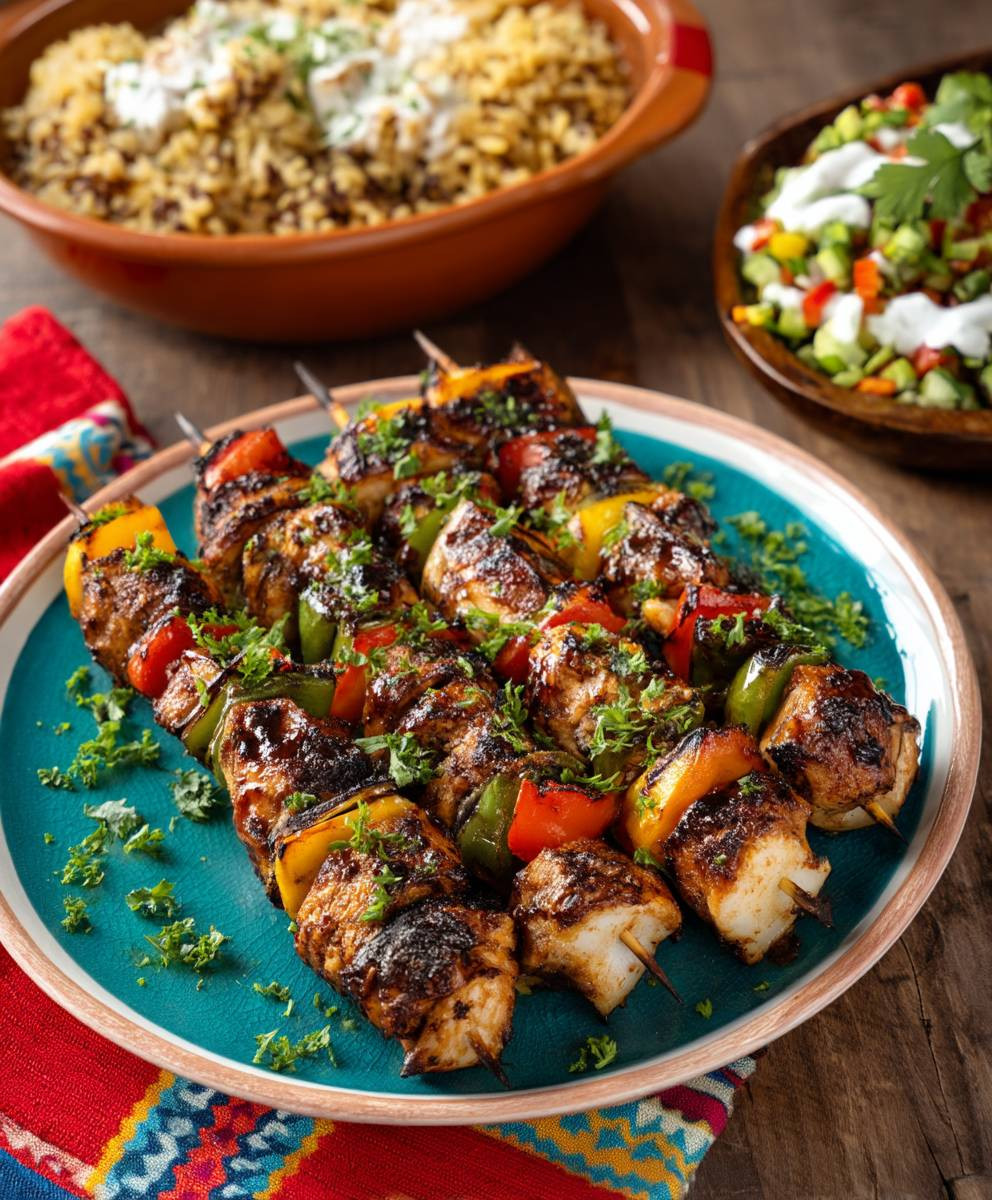 Mexican barbecue chicken skewers