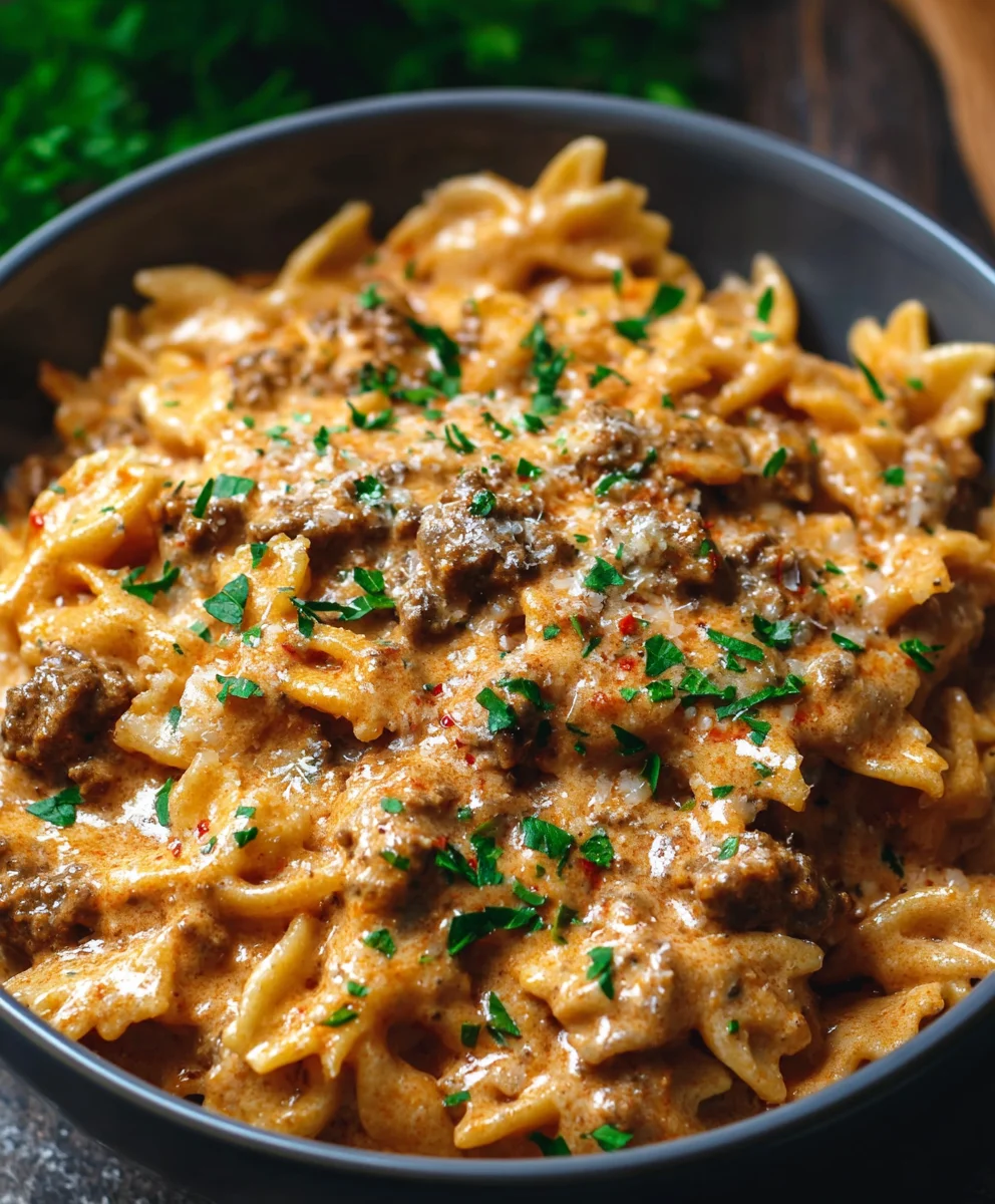 Quick Weeknight High Protein Creamy Beef Pasta Recipe