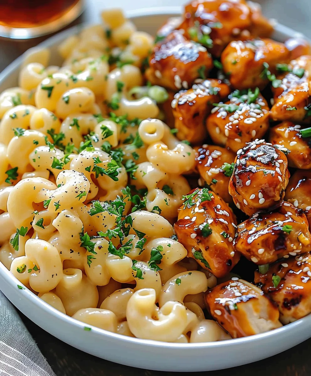 Easy Honey Garlic Chicken w/ Creamy High Protein Mac Cheese