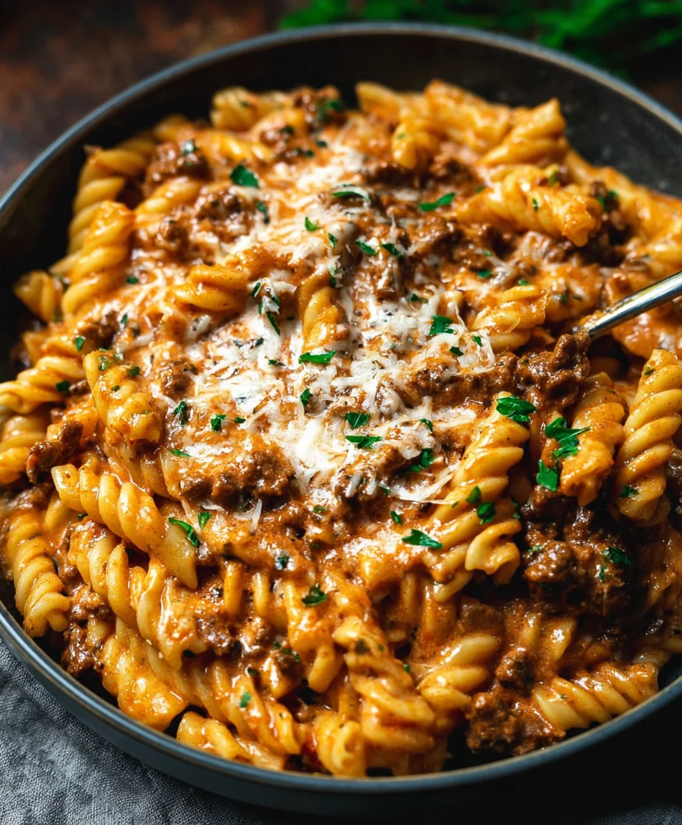Quick Weeknight High Protein Creamy Beef Pasta Recipe