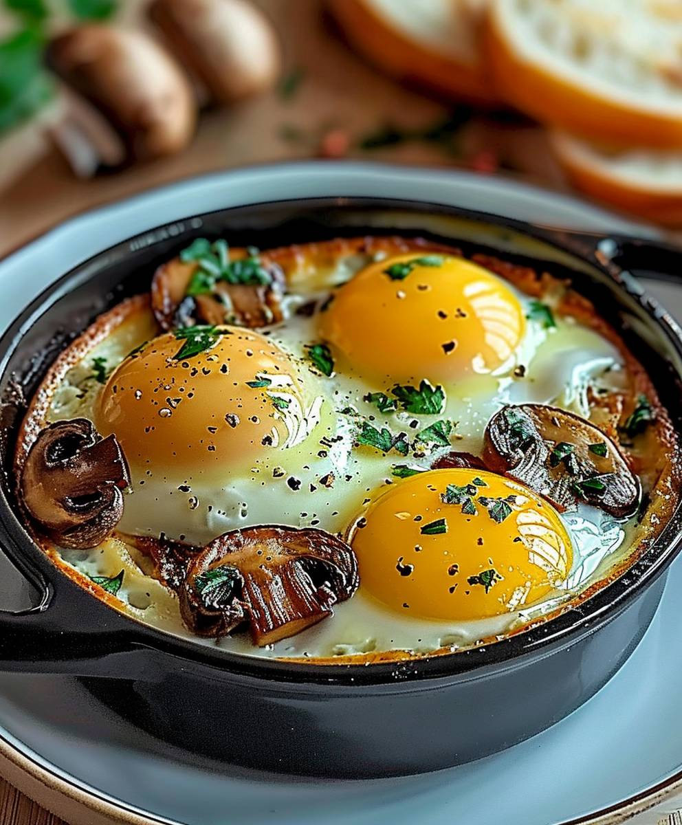 Baked Eggs Mushrooms Brunch