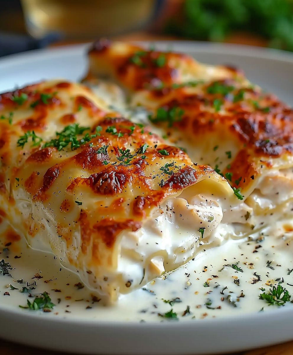 Chicken Alfredo Lasagna Rolls