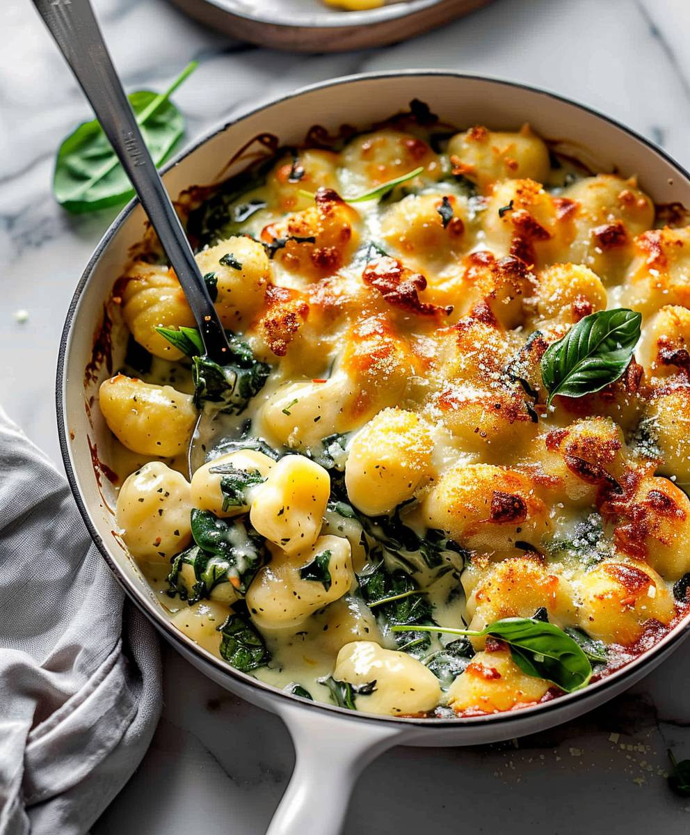 Pesto Spinach Gnocchi Bake