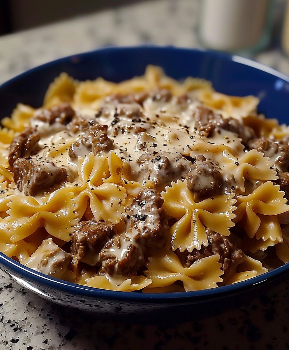 Creamy Beef Bowtie Pasta