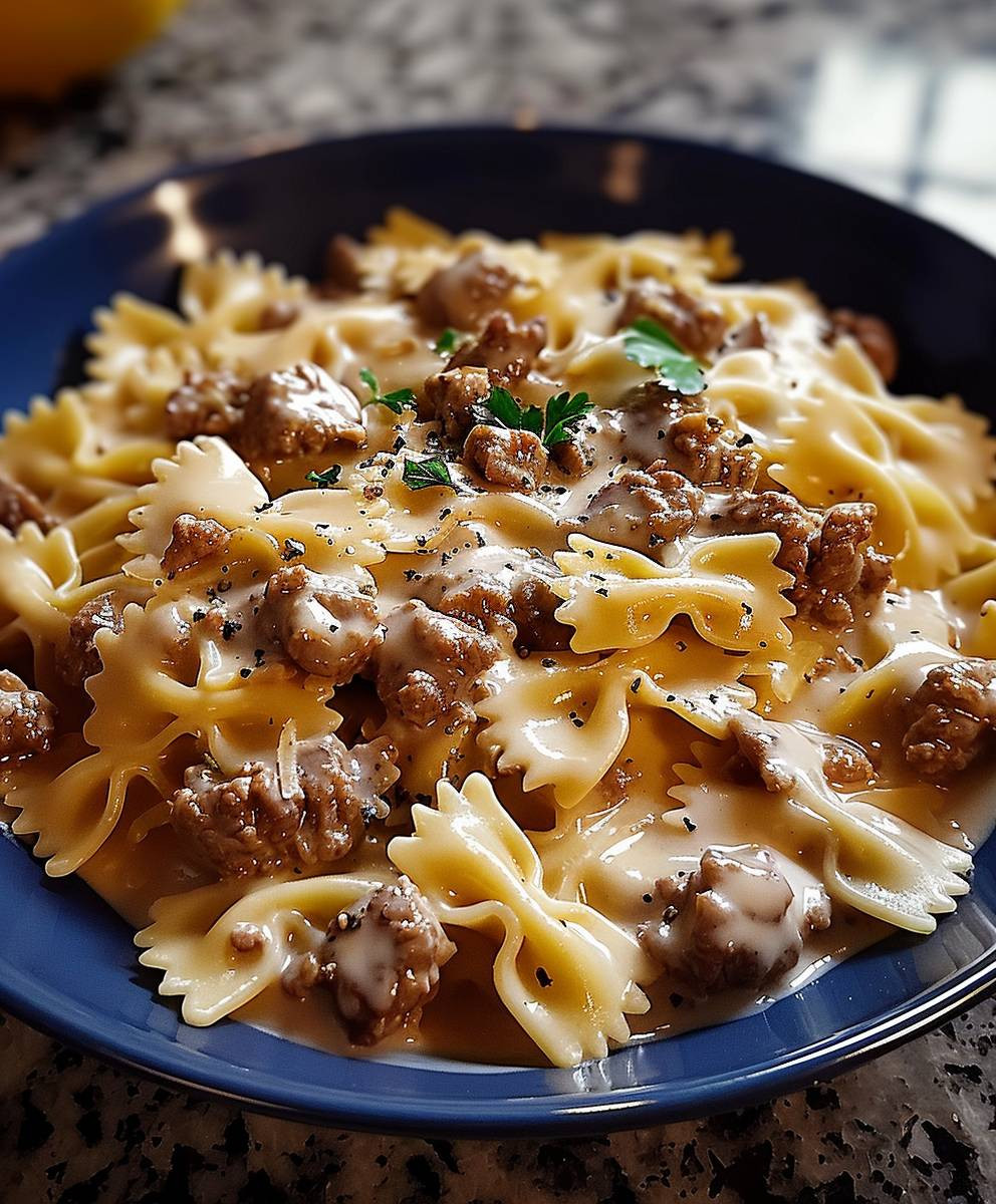Creamy Beef Bowtie Pasta