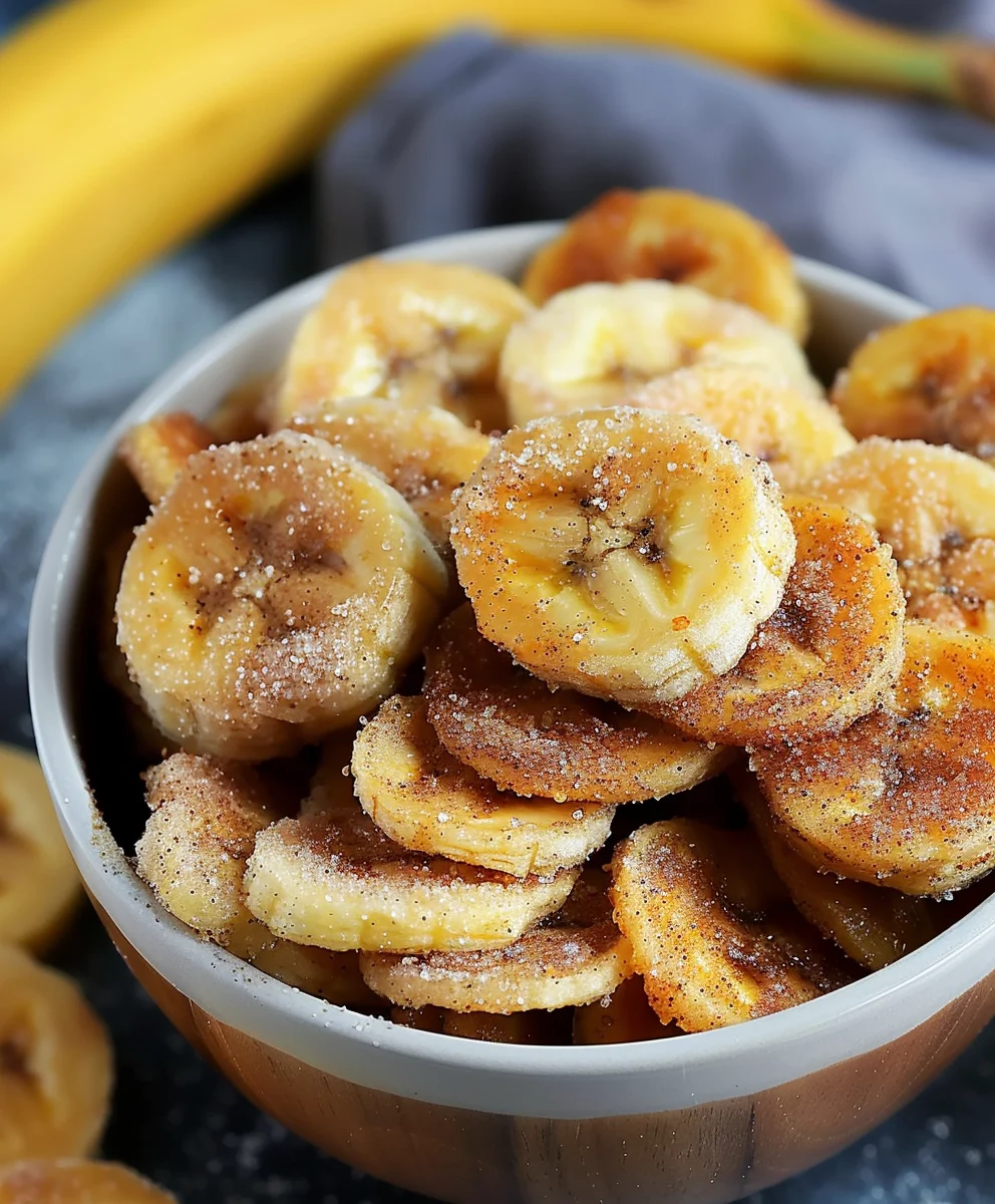 Crispy Cinnamon Sugar Air Fryer Banana Chips Snack