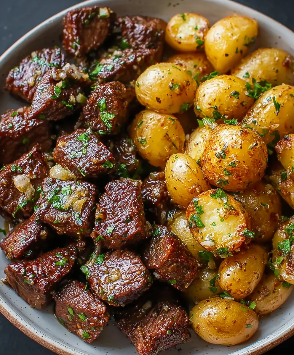 Garlic Butter Steak Bites & Potatoes: Tender & Crispy!