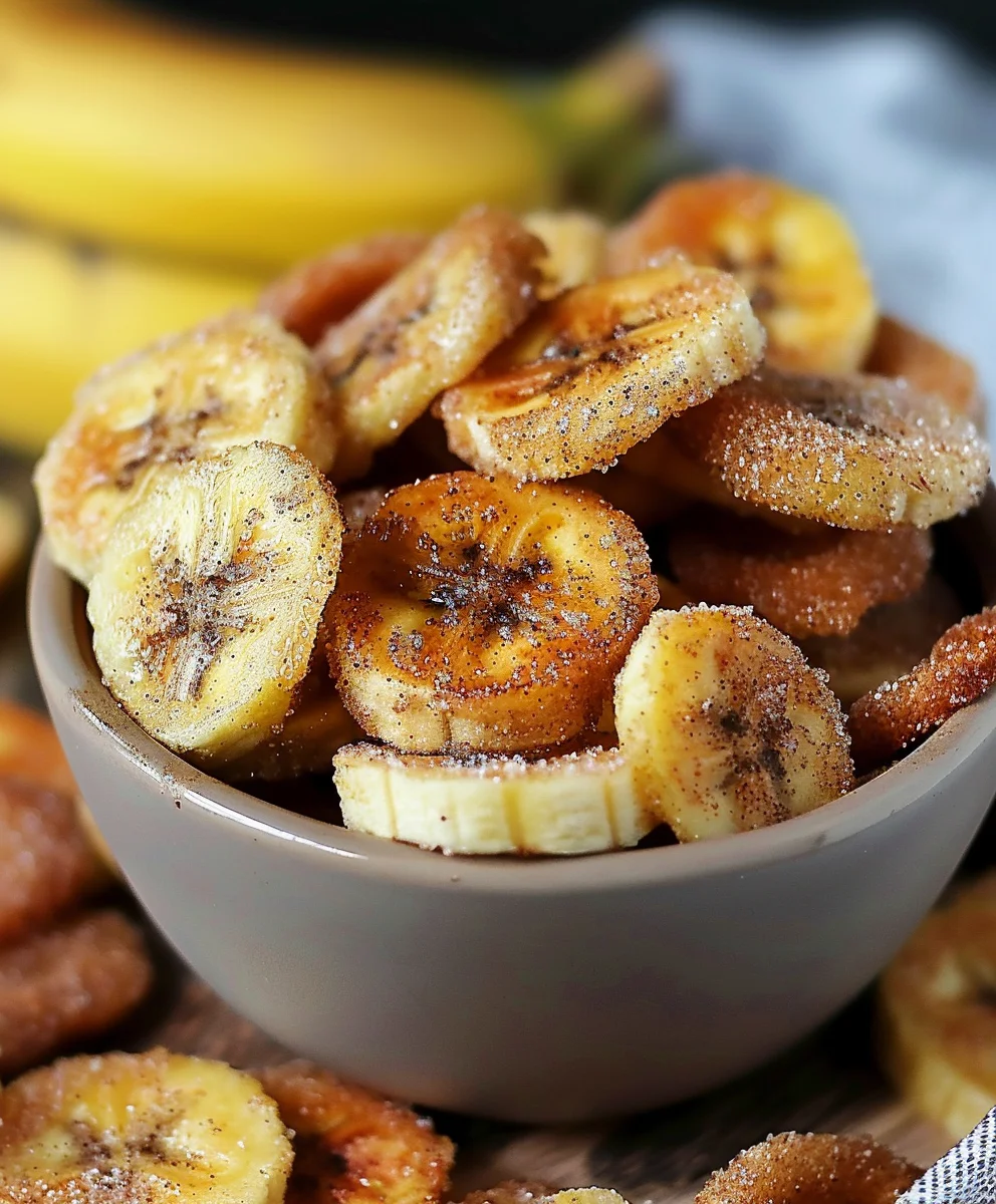 Crispy Cinnamon Sugar Air Fryer Banana Chips Snack