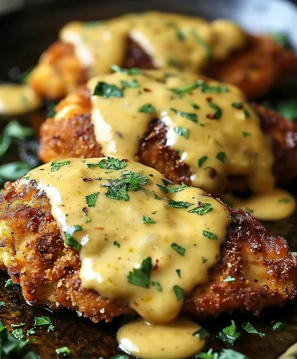Amazing Pretzel Chicken with Zesty Mustard Cheddar Sauce