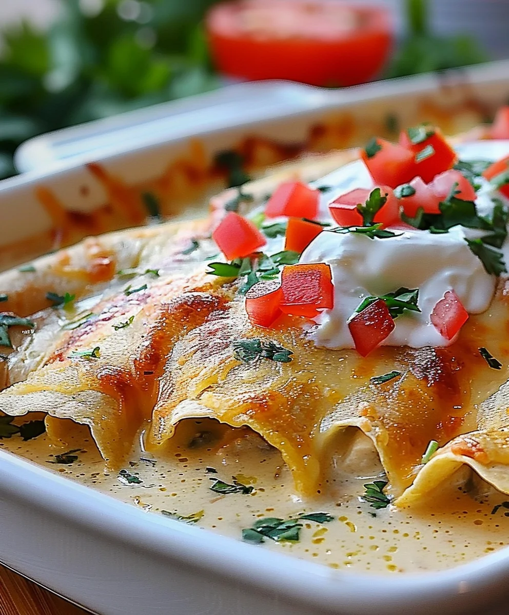 Chicken Enchiladas with Creamy Sour Cream White Sauce