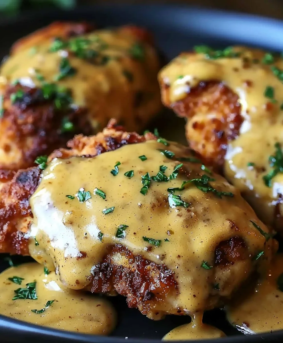 Amazing Pretzel Chicken with Zesty Mustard Cheddar Sauce