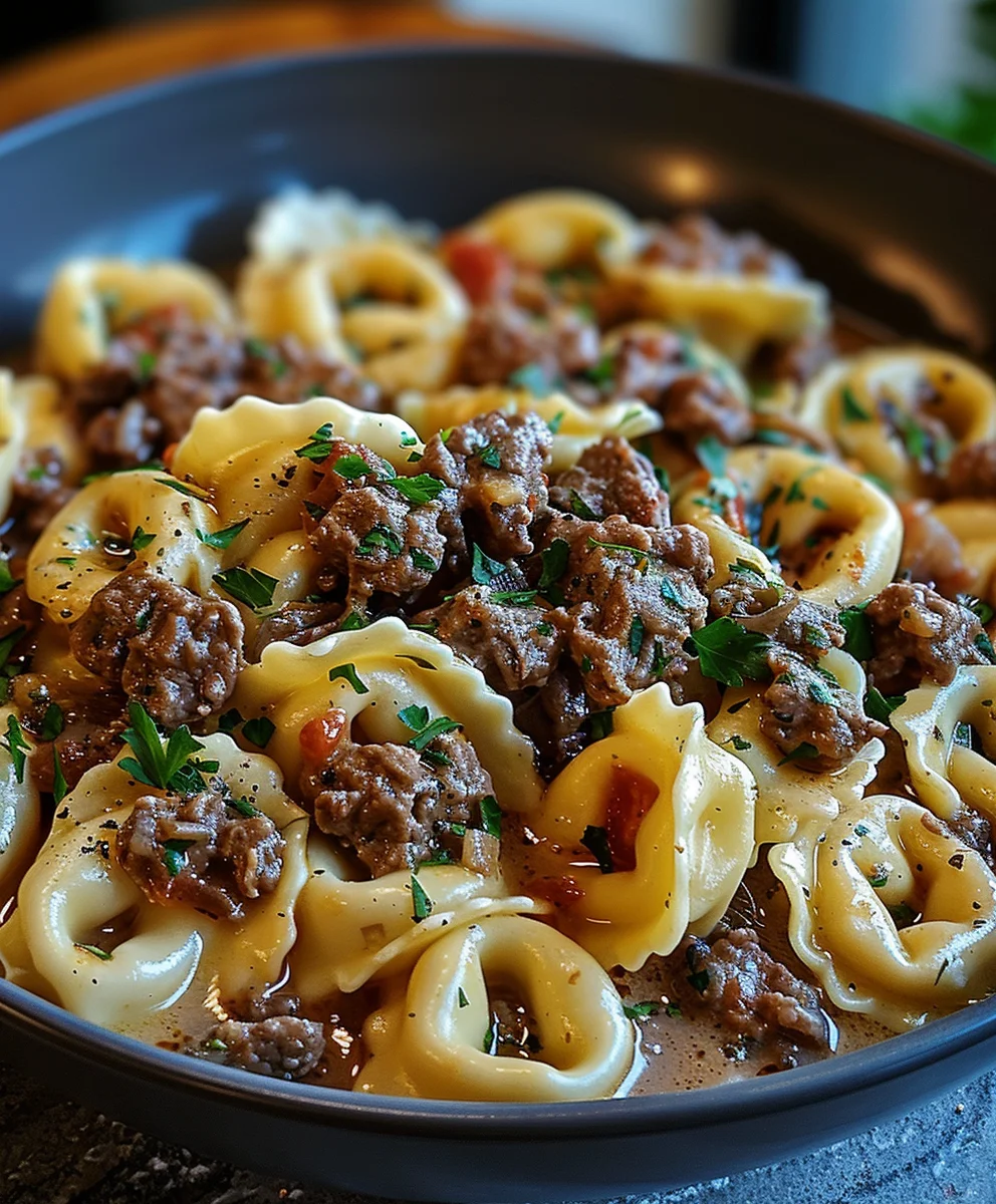Cheesesteak Tortellini in Rich Provolone Sauce