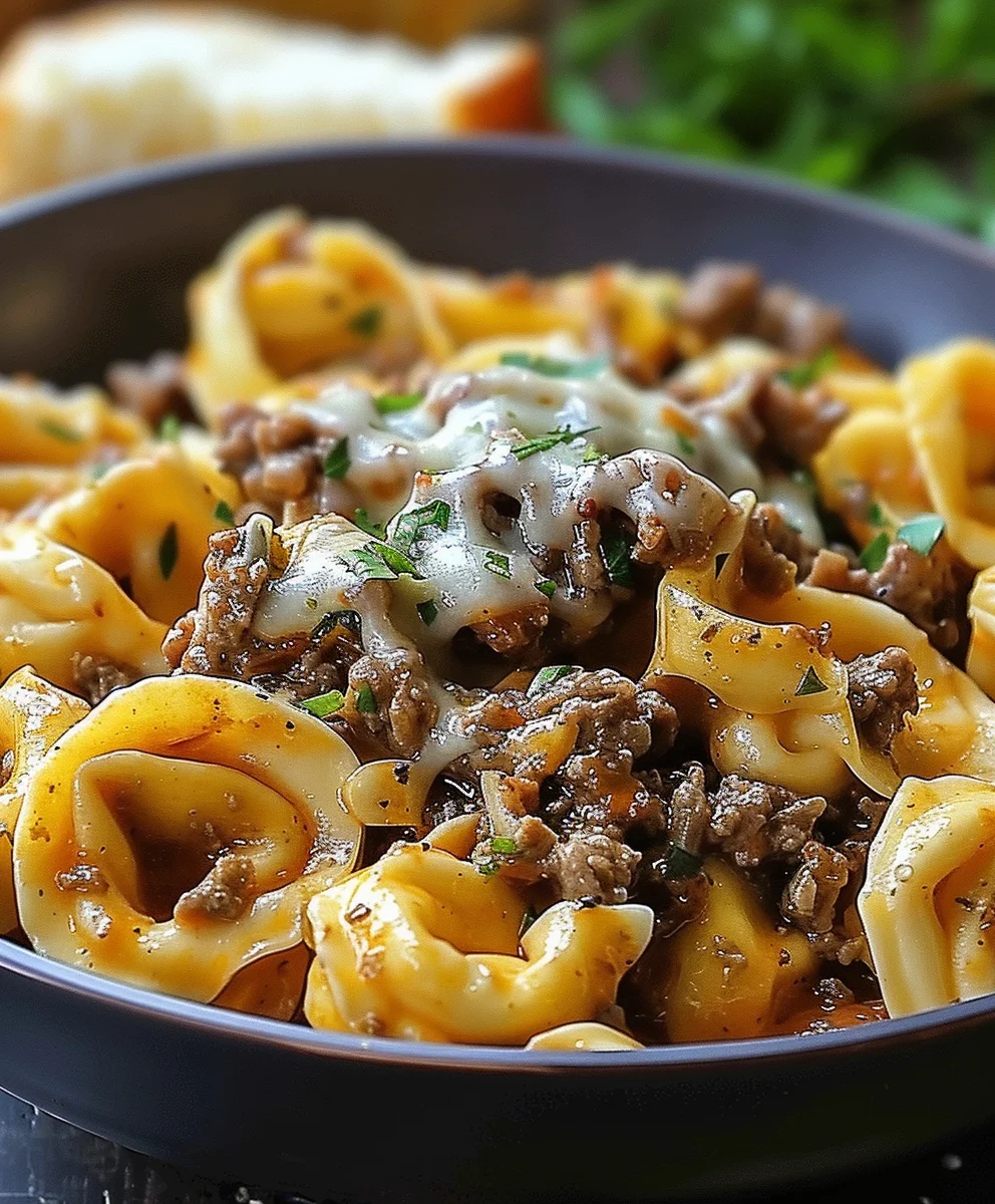 Cheesesteak Tortellini in Rich Provolone Sauce Delight