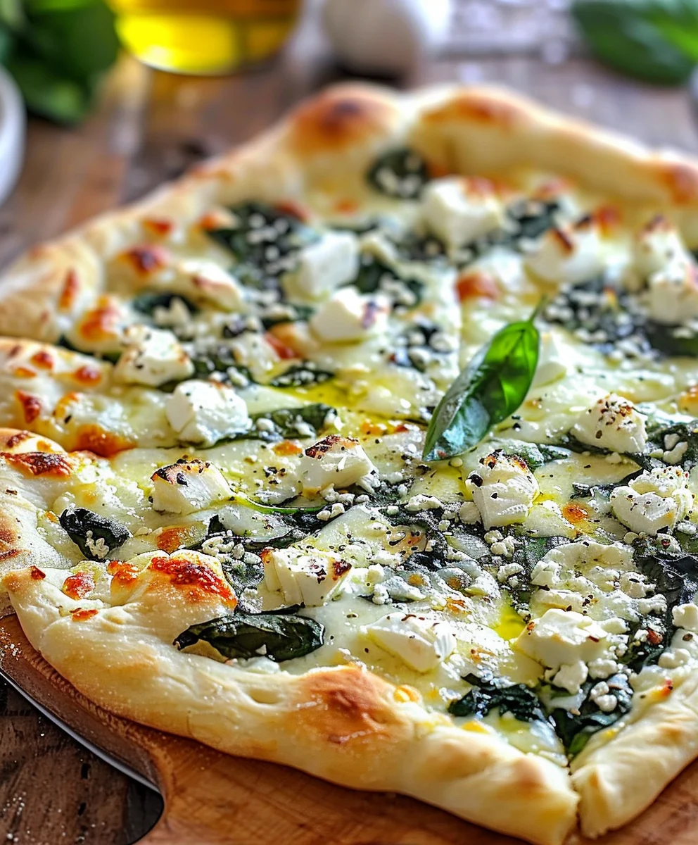 Greek Roasted Garlic Spinach White Pizza: Flavorful Delight