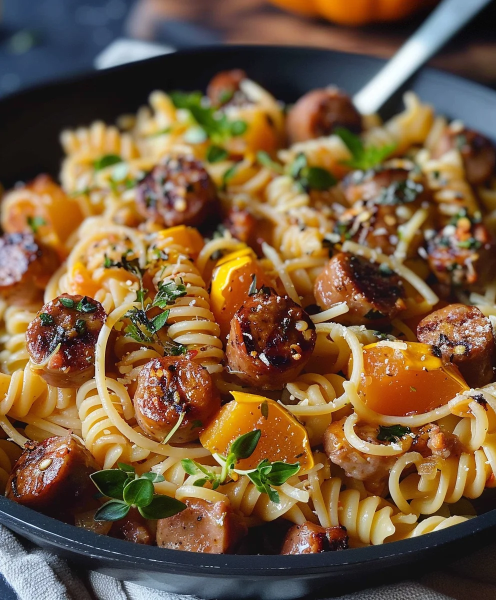 Delicious Autumn Beef Sausage Pasta with Roasted Butternut Squash