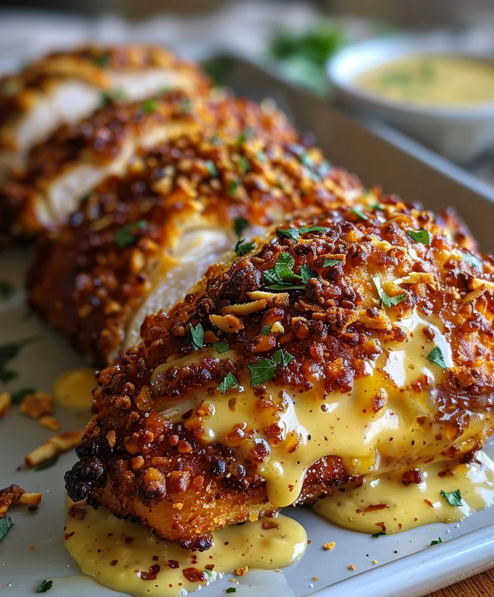Pretzel Chicken with Mustard Cheddar Sauce - Easy Dinner!
