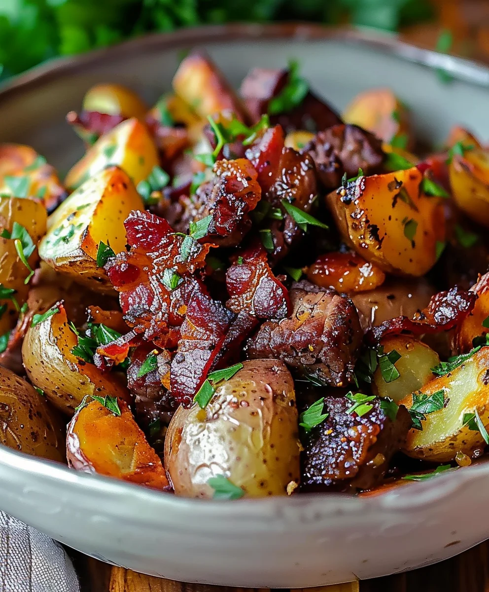 Delicious Crispy Beef Bacon Honey Roasted Potatoes Recipe
