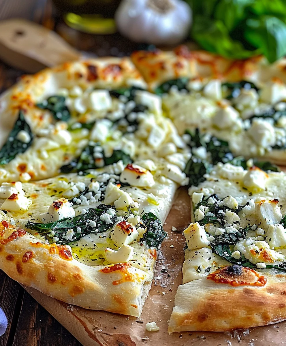 Greek Roasted Garlic Spinach White Pizza: Flavorful Delight