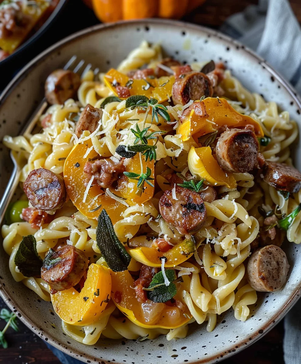 Delicious Autumn Beef Sausage Pasta with Roasted Butternut Squash