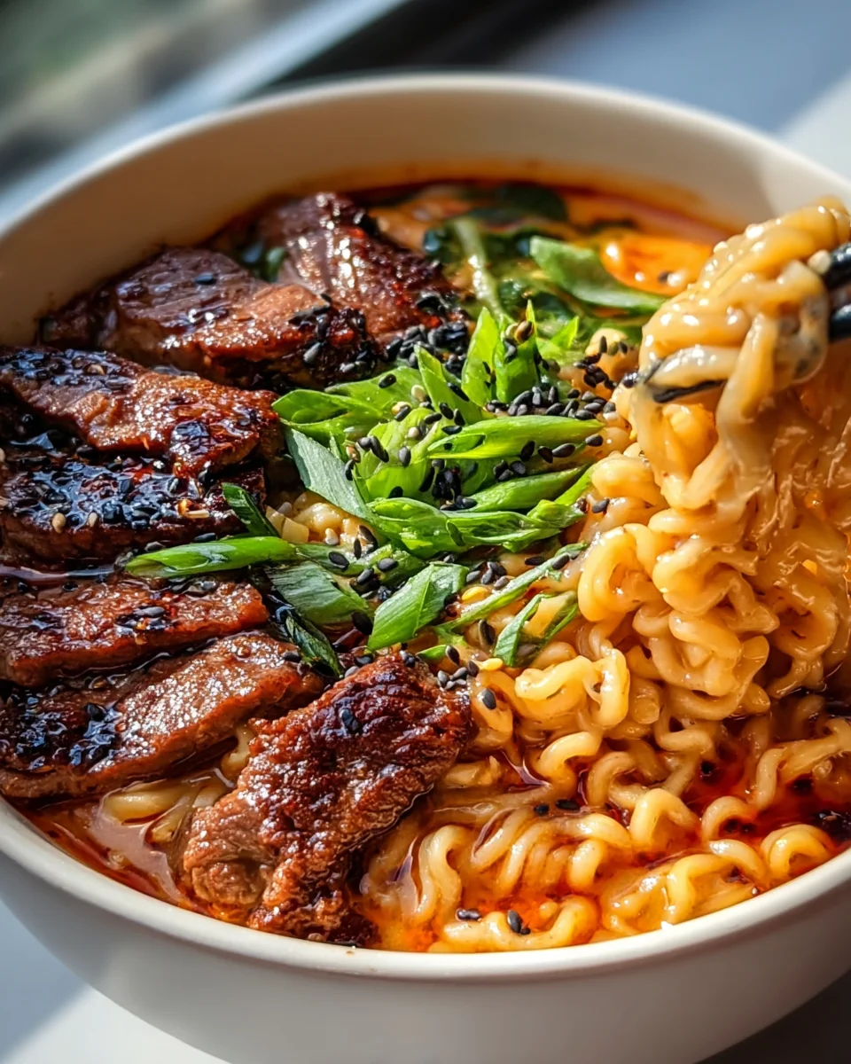 Spicy Korean Ramen with Grilled Beef & Creamy Sauce