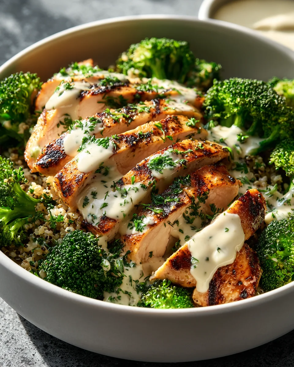 Creamy Garlic Grilled Chicken Broccoli Bowls Recipe