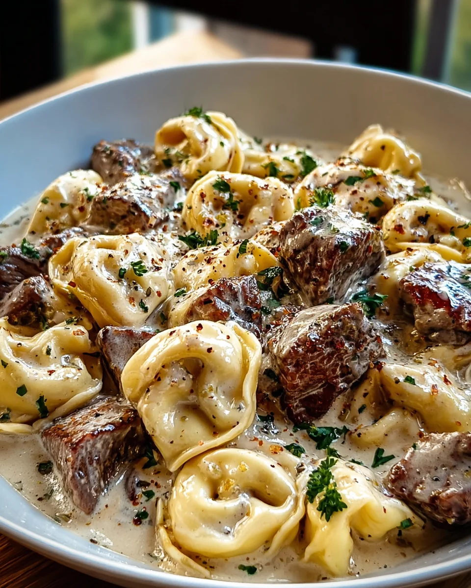 Rich Cracked Garlic Steak Tortellini with Creamhouse Sauce