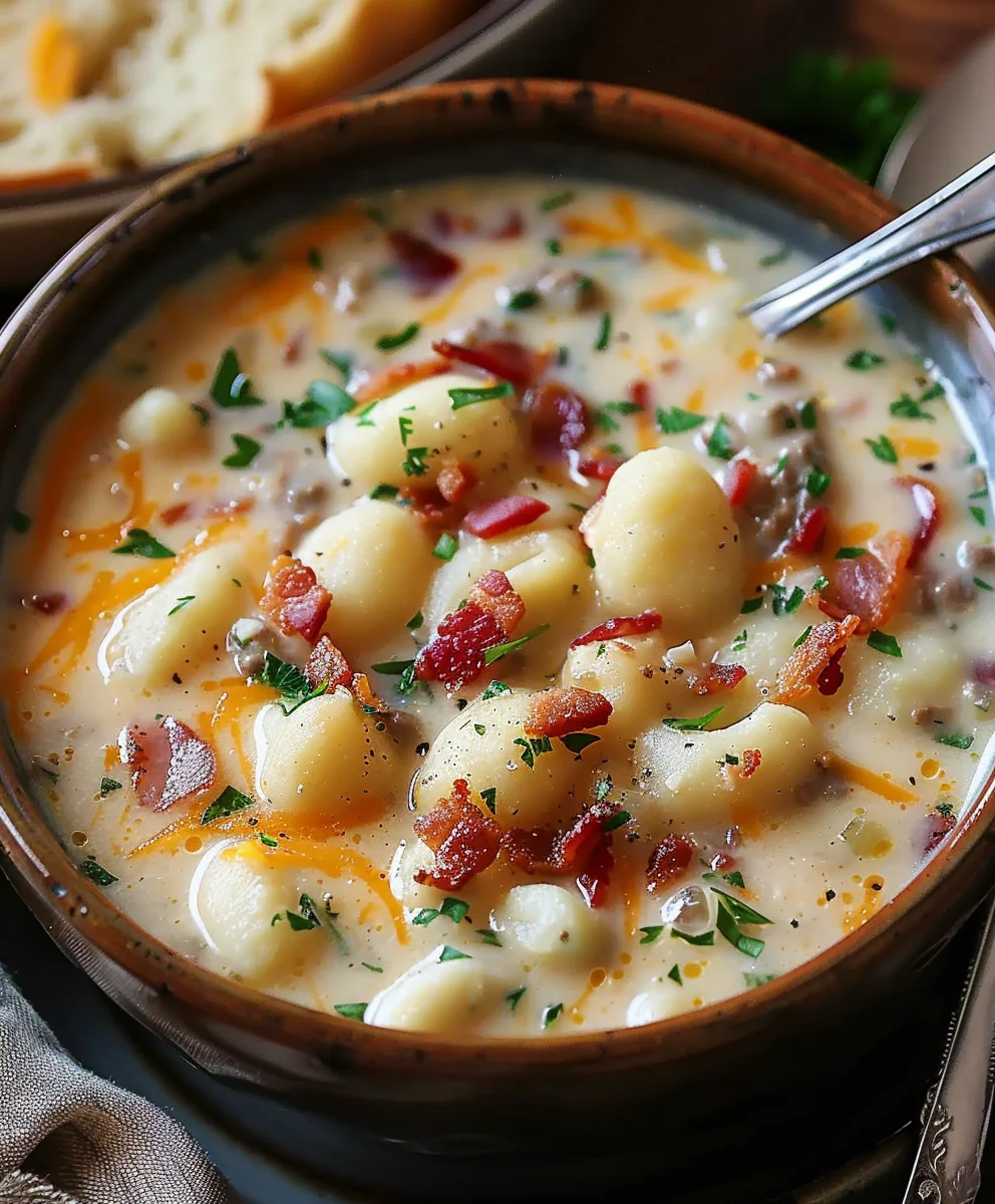 Cozy Beef Bacon Cheddar Gnocchi Soup - Dinner Perfection
