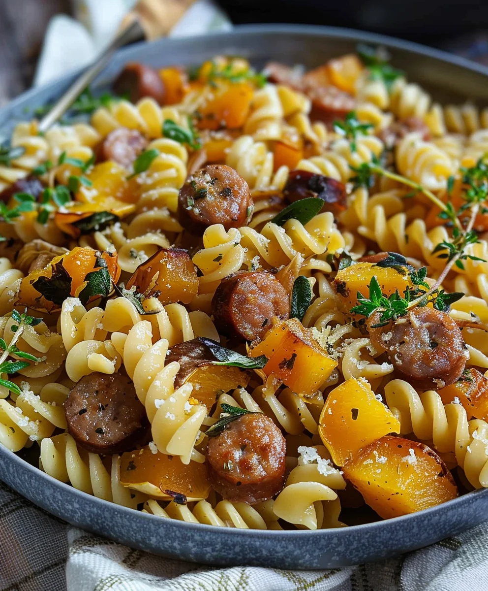Hearty Autumn Beef Sausage Pasta with Roasted Squash