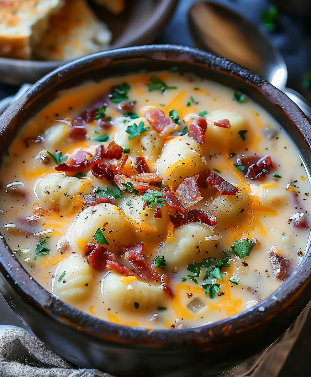 Cozy Beef Bacon Cheddar Gnocchi Soup - Dinner Perfection