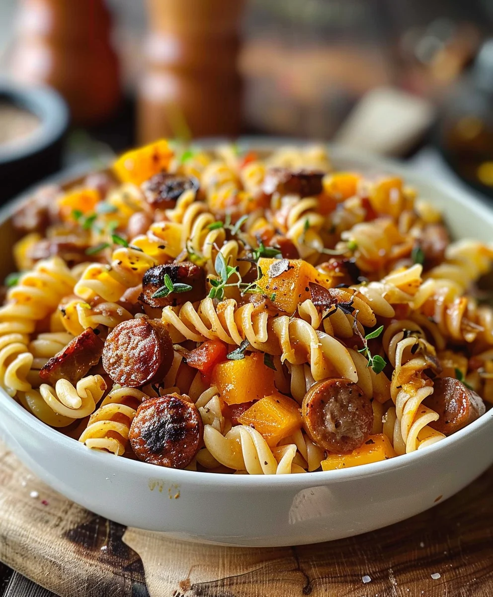 Hearty Autumn Beef Sausage Pasta with Roasted Squash