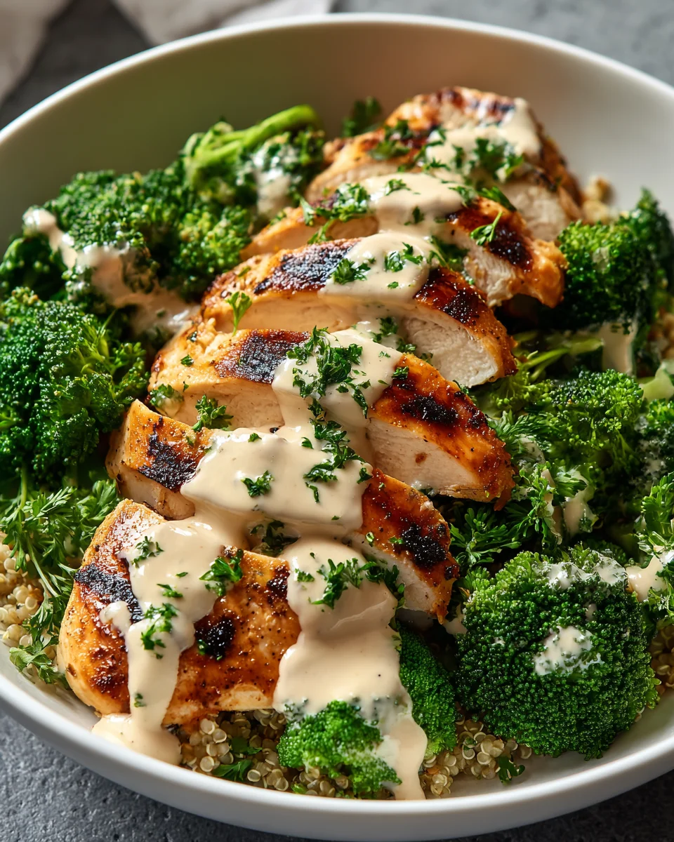 Creamy Garlic Grilled Chicken Broccoli Bowls Recipe