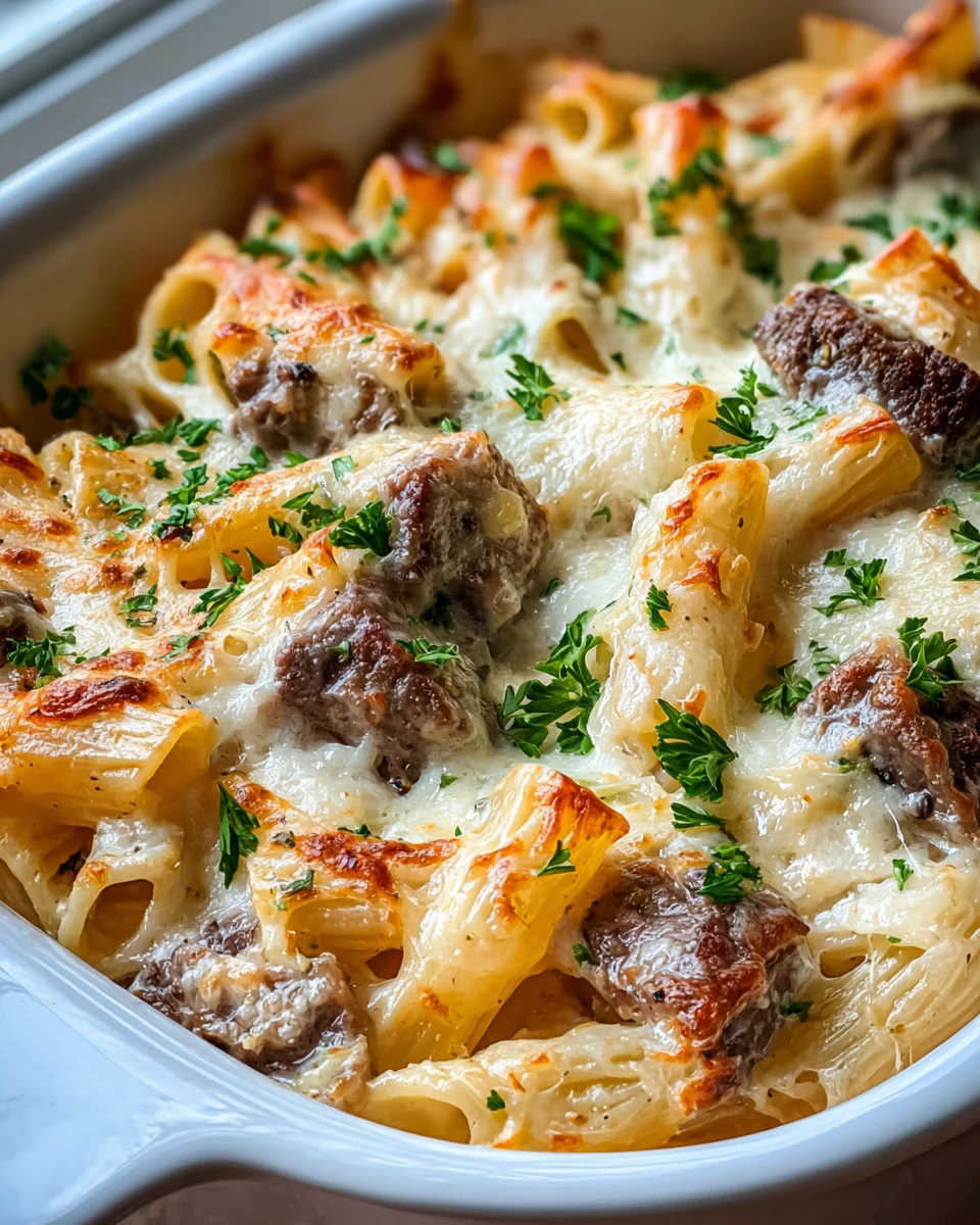 Indulge in Steak Truffle Gouda Pasta Bake Perfection