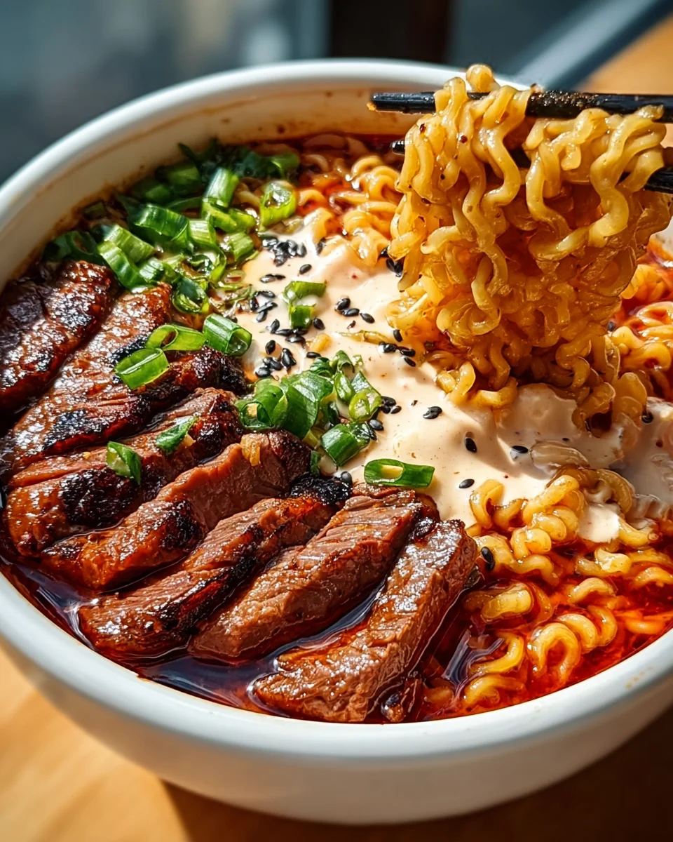 Spicy Korean Ramen with Grilled Beef Creamy Sauce