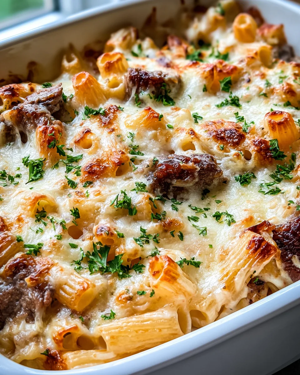 Indulge in Steak Truffle Gouda Pasta Bake Perfection