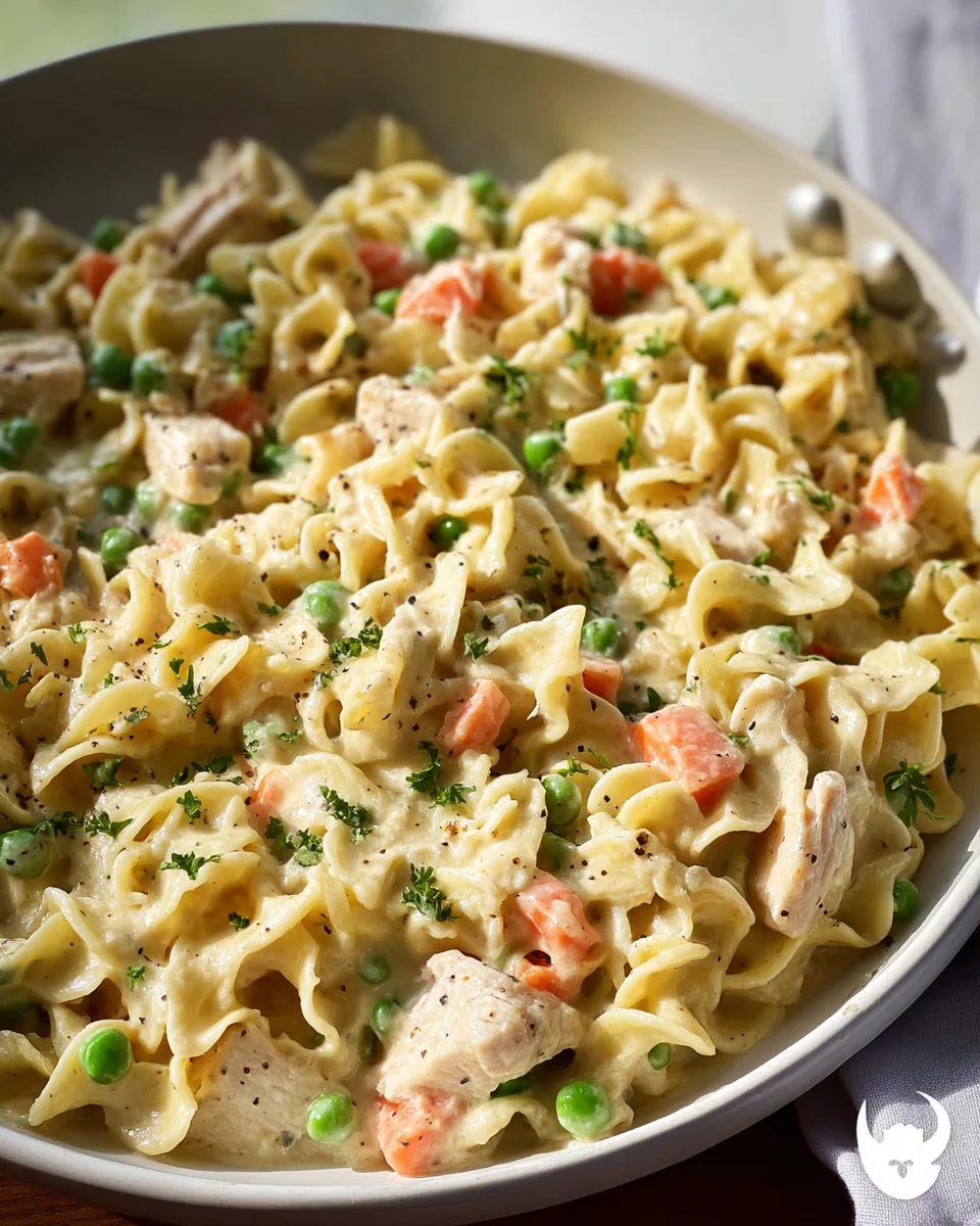 Easy Chicken Pot Pie Noodle Skillet - One Pan Dinner!