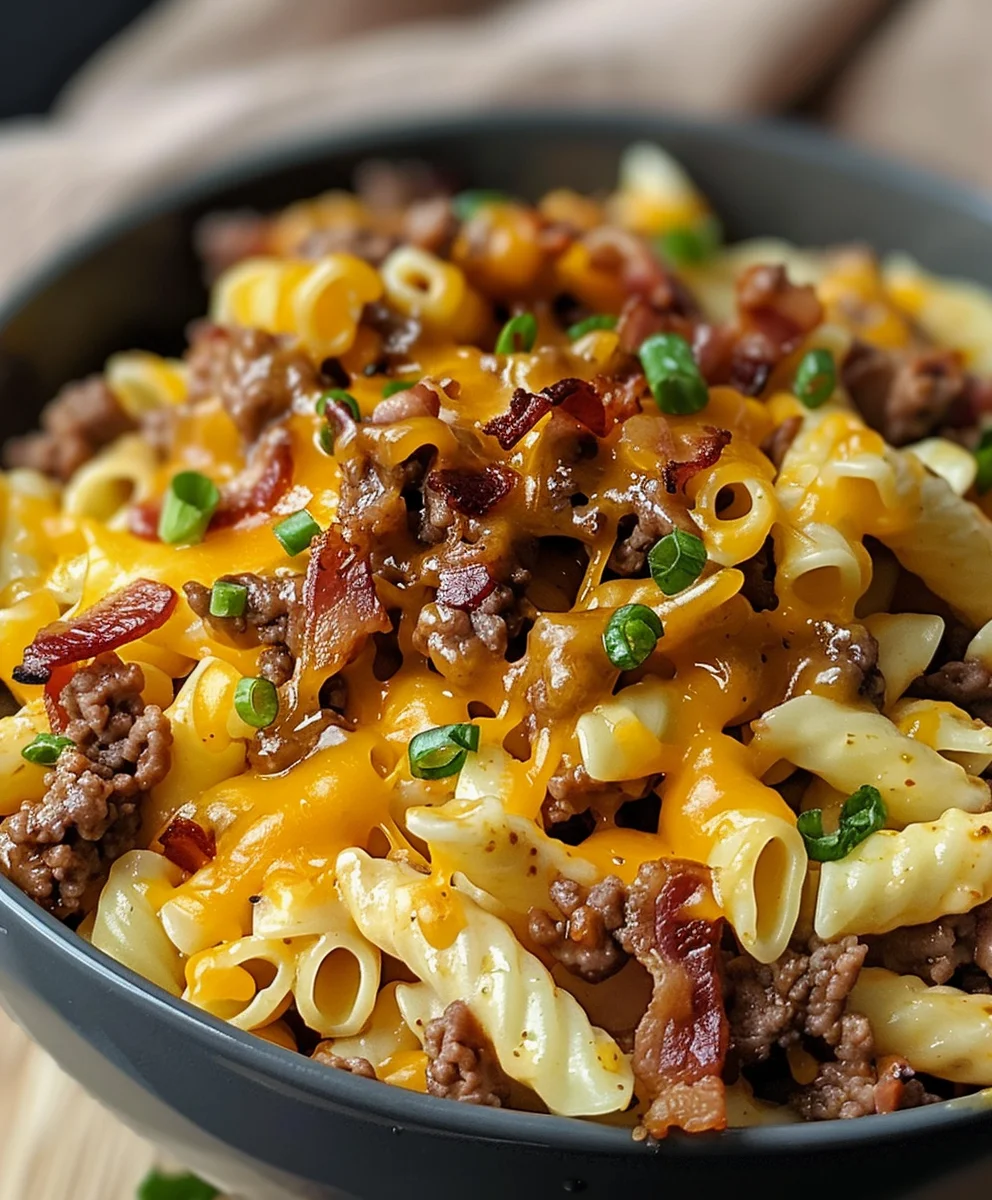 Craveable Loaded Beef Bacon Cheeseburger Pasta Dinner