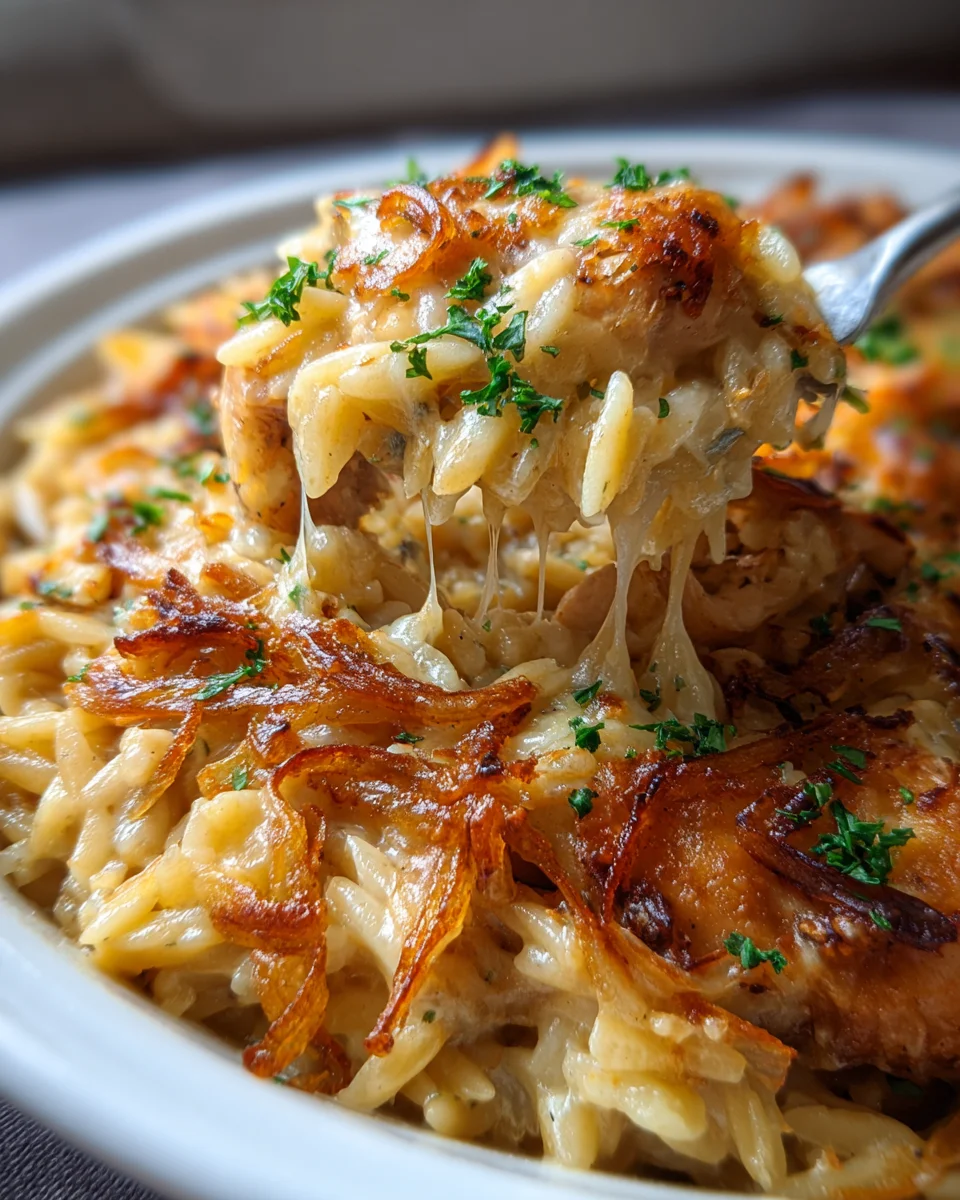 French Onion Chicken Orzo Casserole: Easy Dinner Delight
