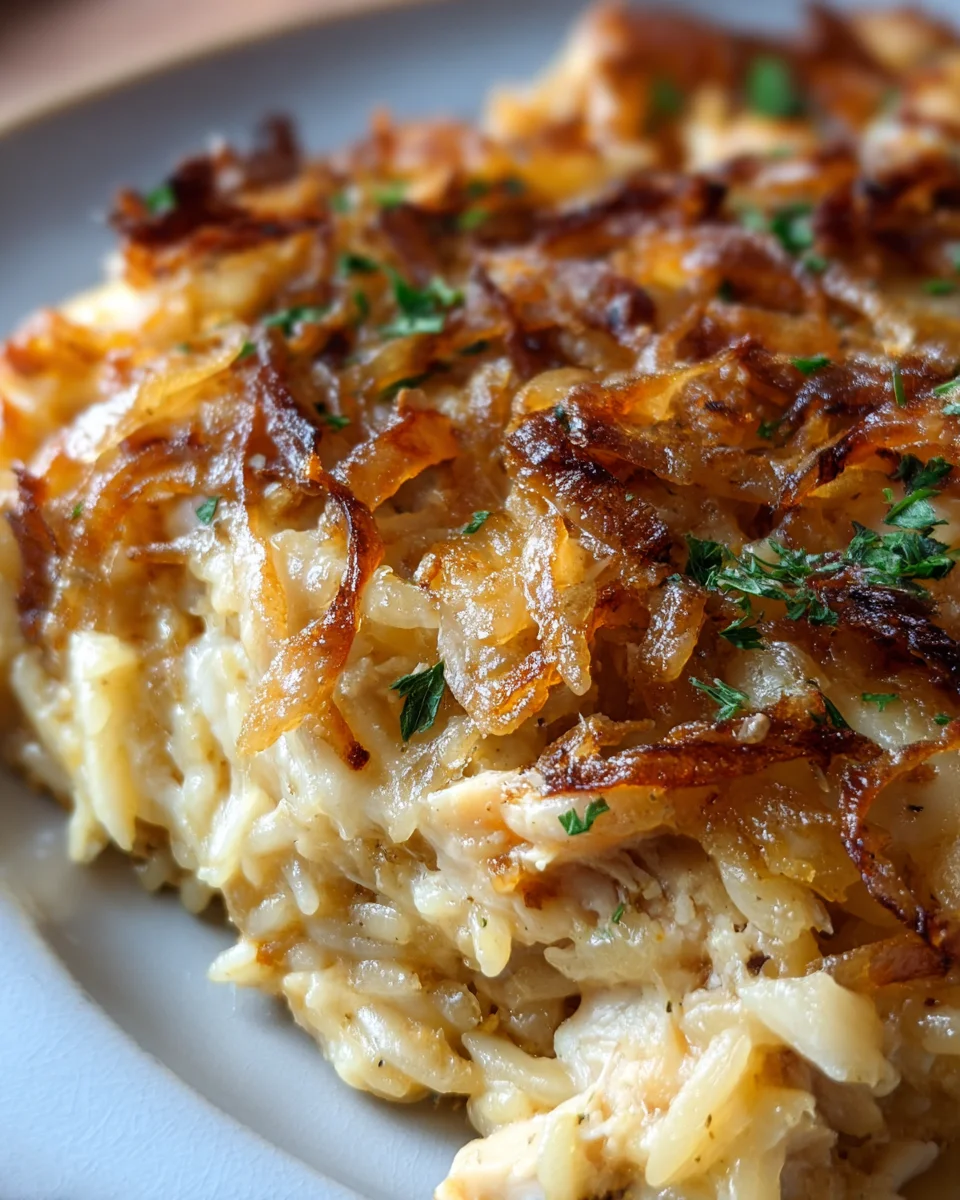 French Onion Chicken Orzo Casserole: Easy Dinner Delight