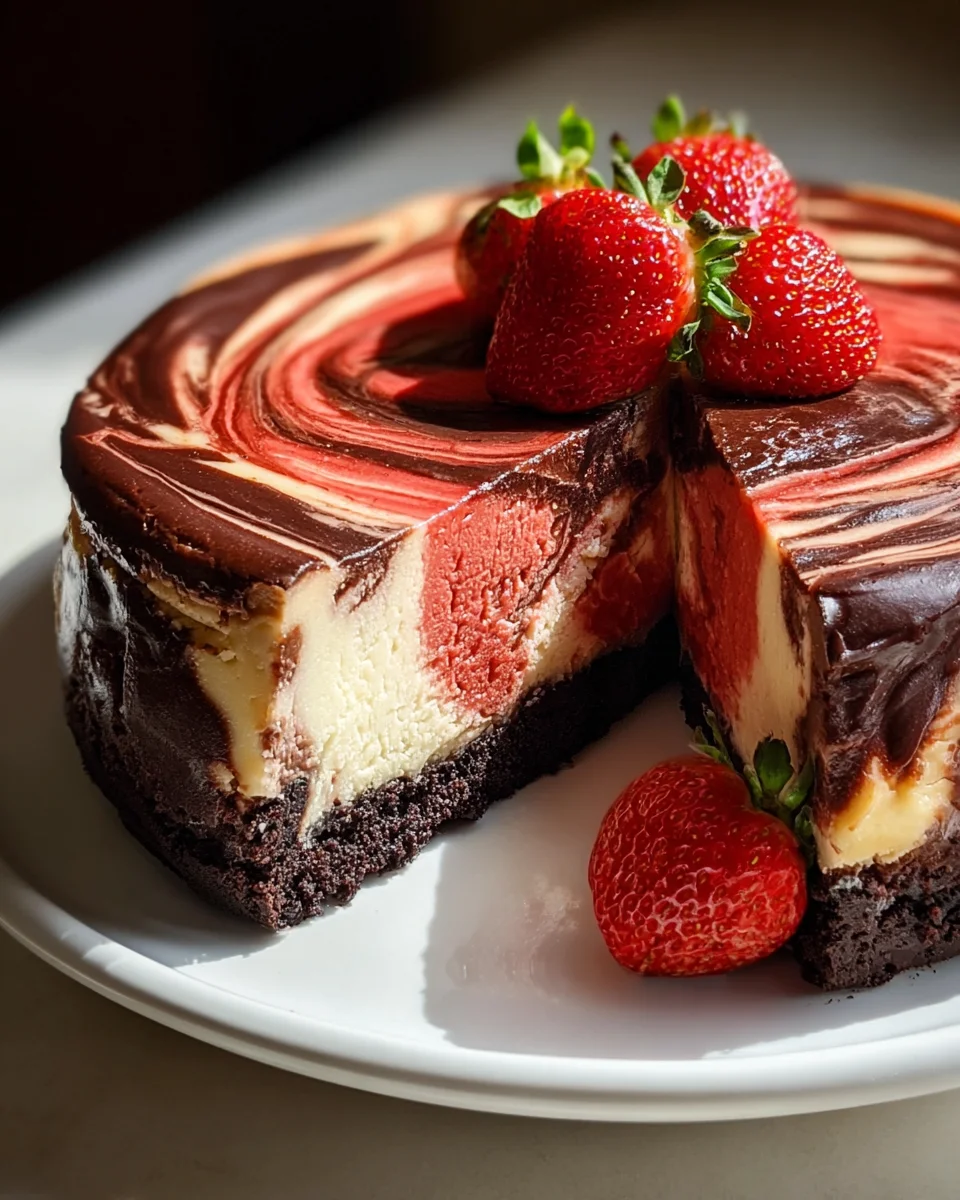 Indulgent Chocolate Strawberry Swirl Cheesecake Recipe