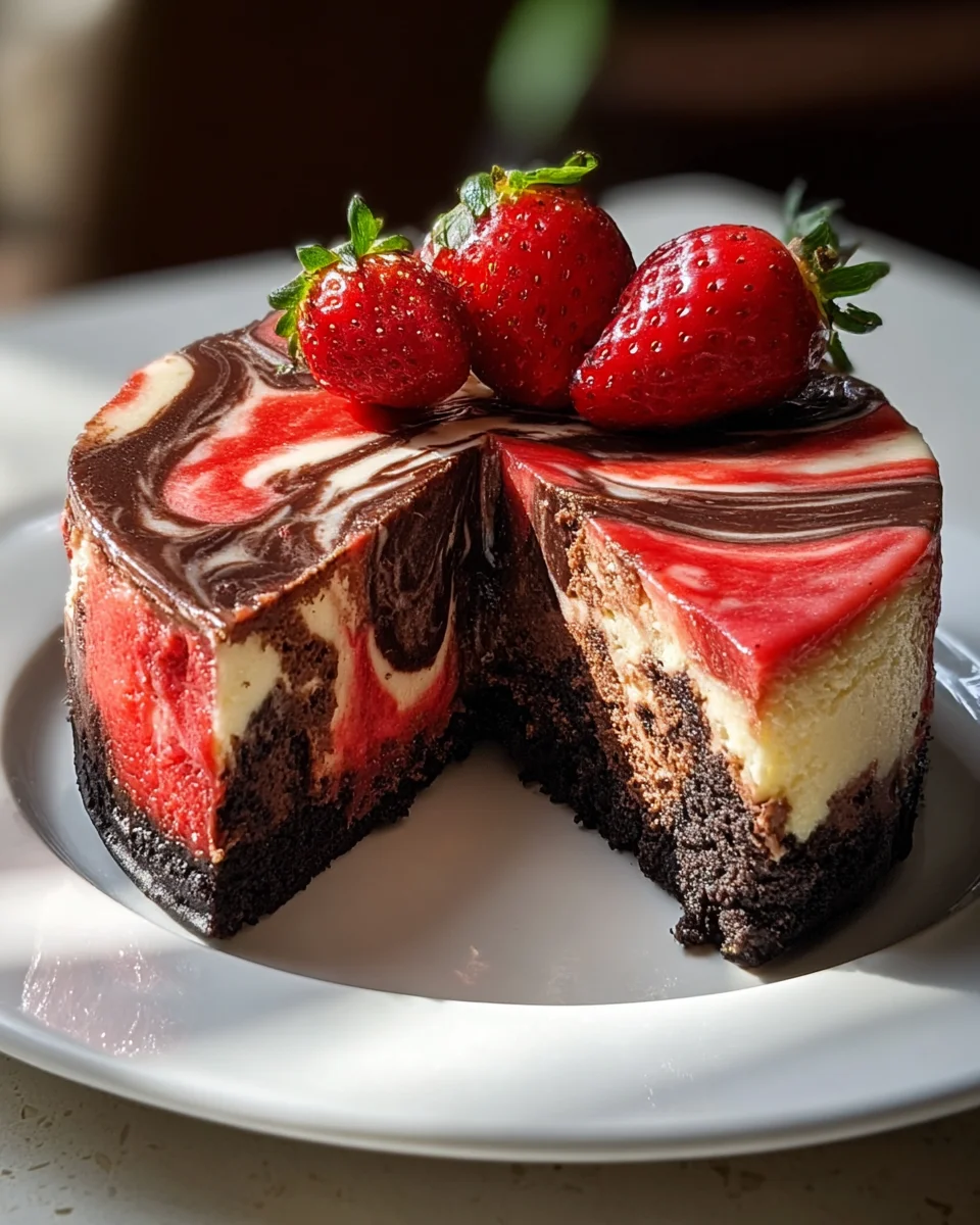 Indulgent Chocolate Strawberry Swirl Cheesecake Recipe