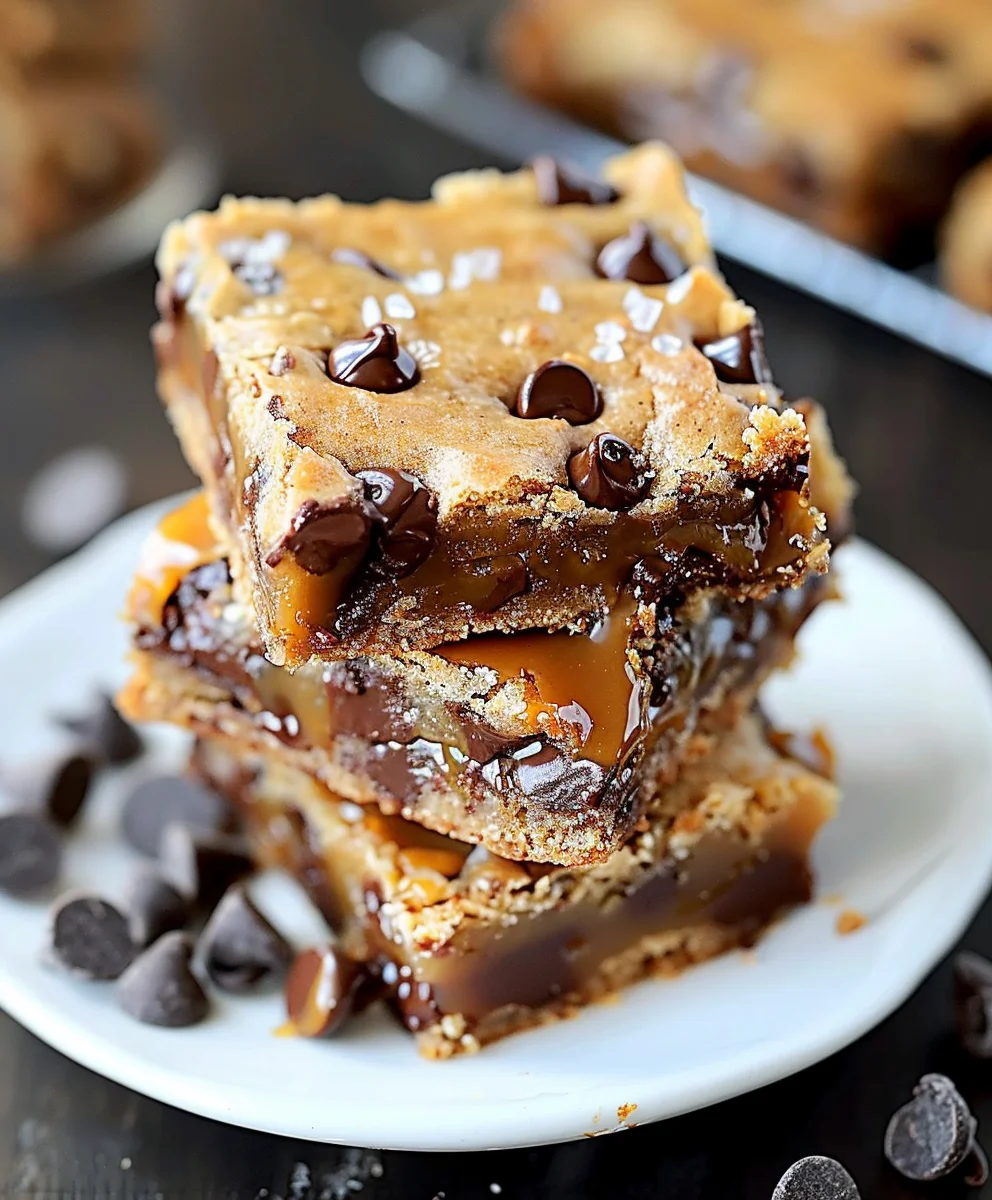 Gooey Salted Caramel Chocolate Chip Cookie Bars