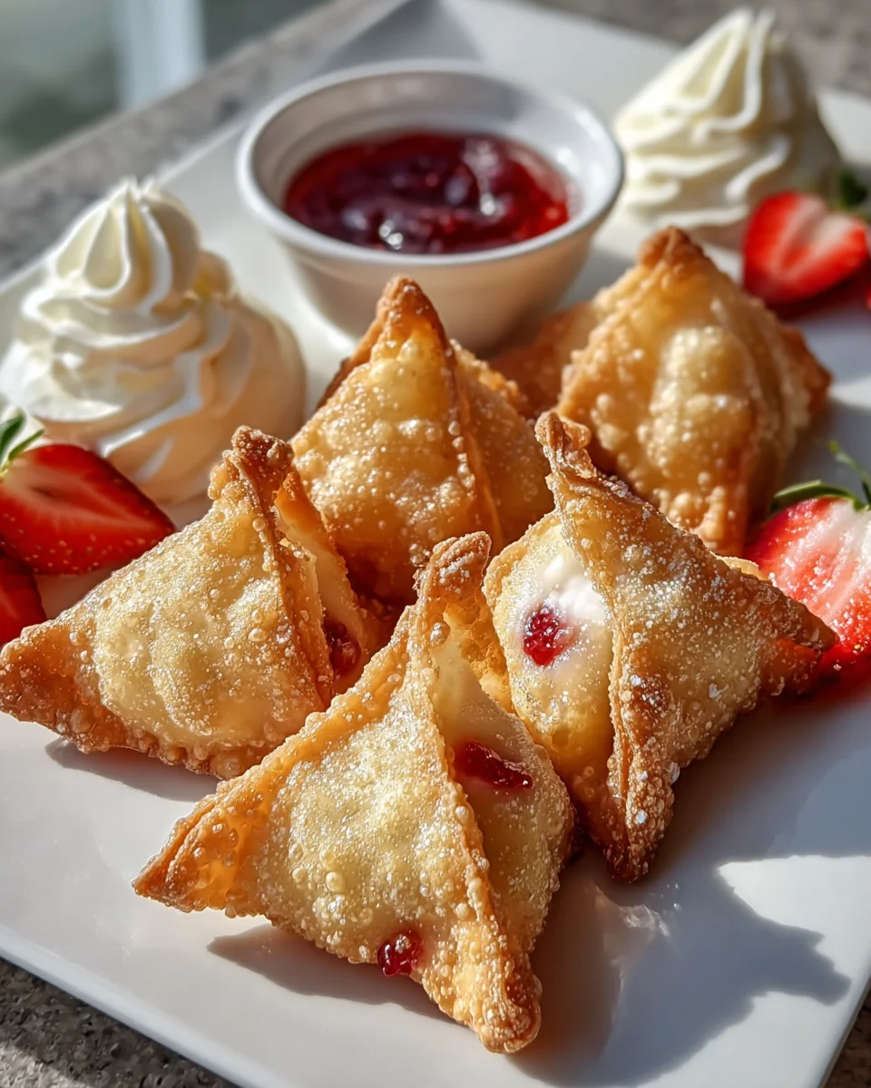 Crispy Deep Fried Strawberry Cheesecake Wonton Bites