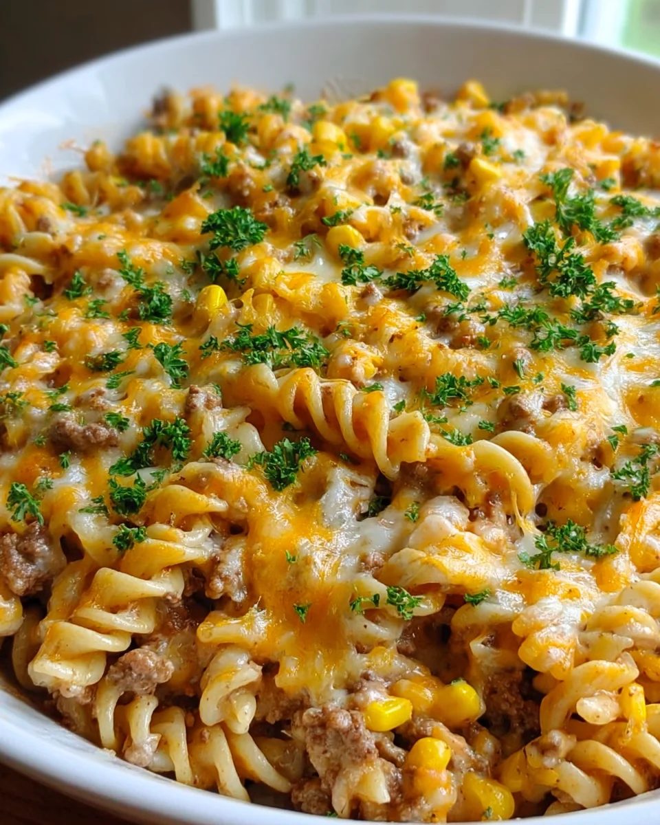 Loaded Cheddar Ranch Beef & Sweet Corn Rotini Bake Recipe
