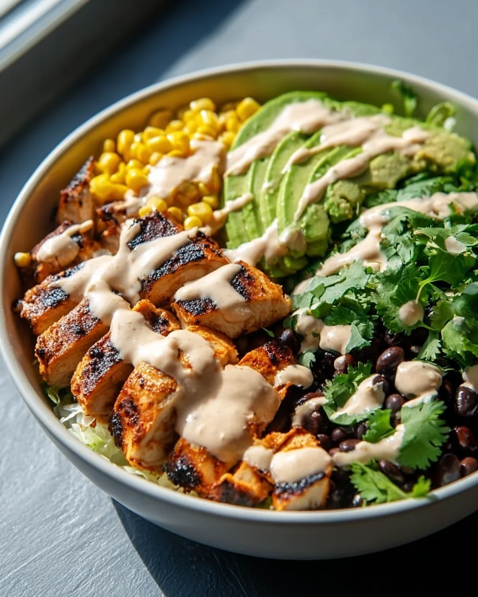 Delicious Chipotle Chicken Bowl with Black Beans & Creamy Sauce