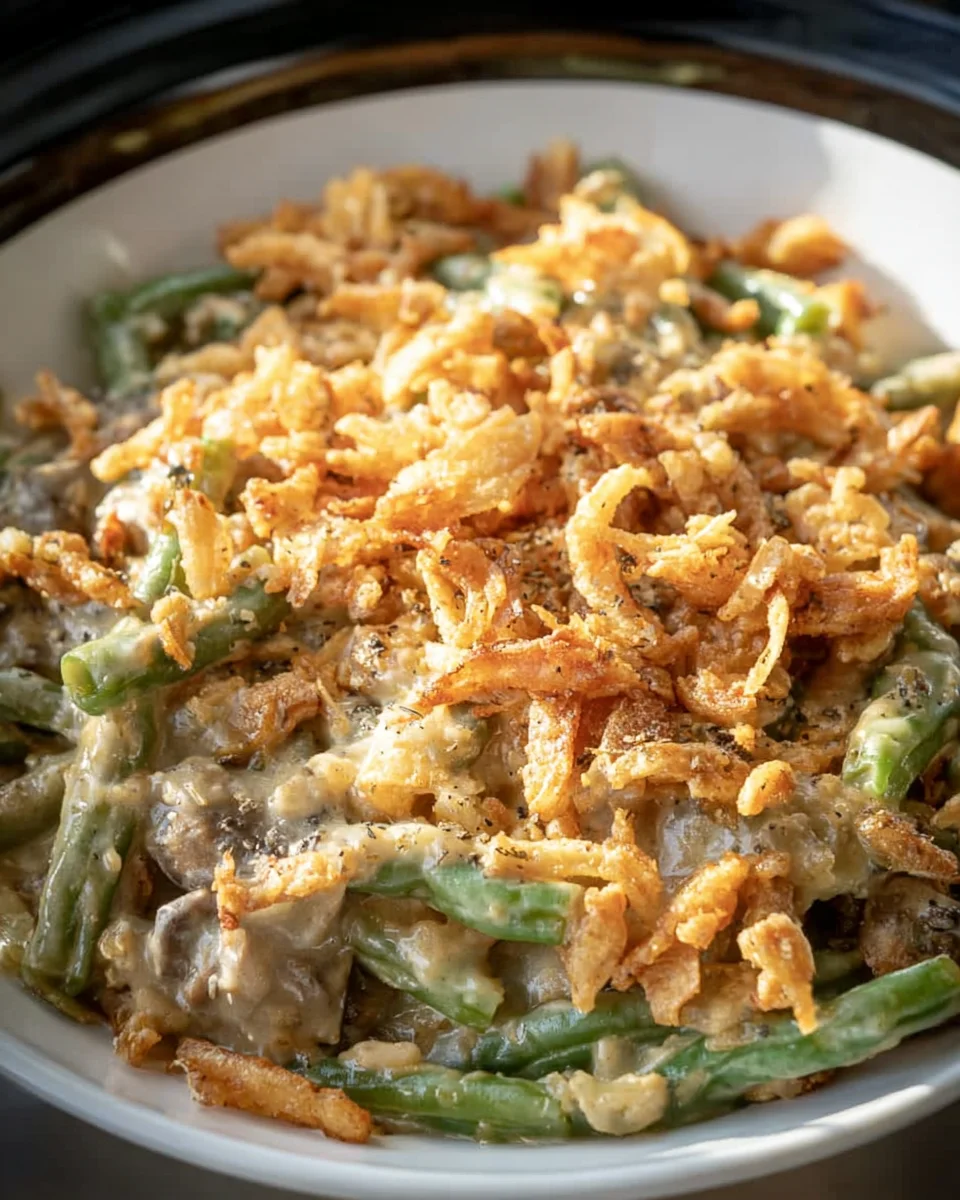 Delicious Easy Crock Pot Green Bean Casserole Recipe!