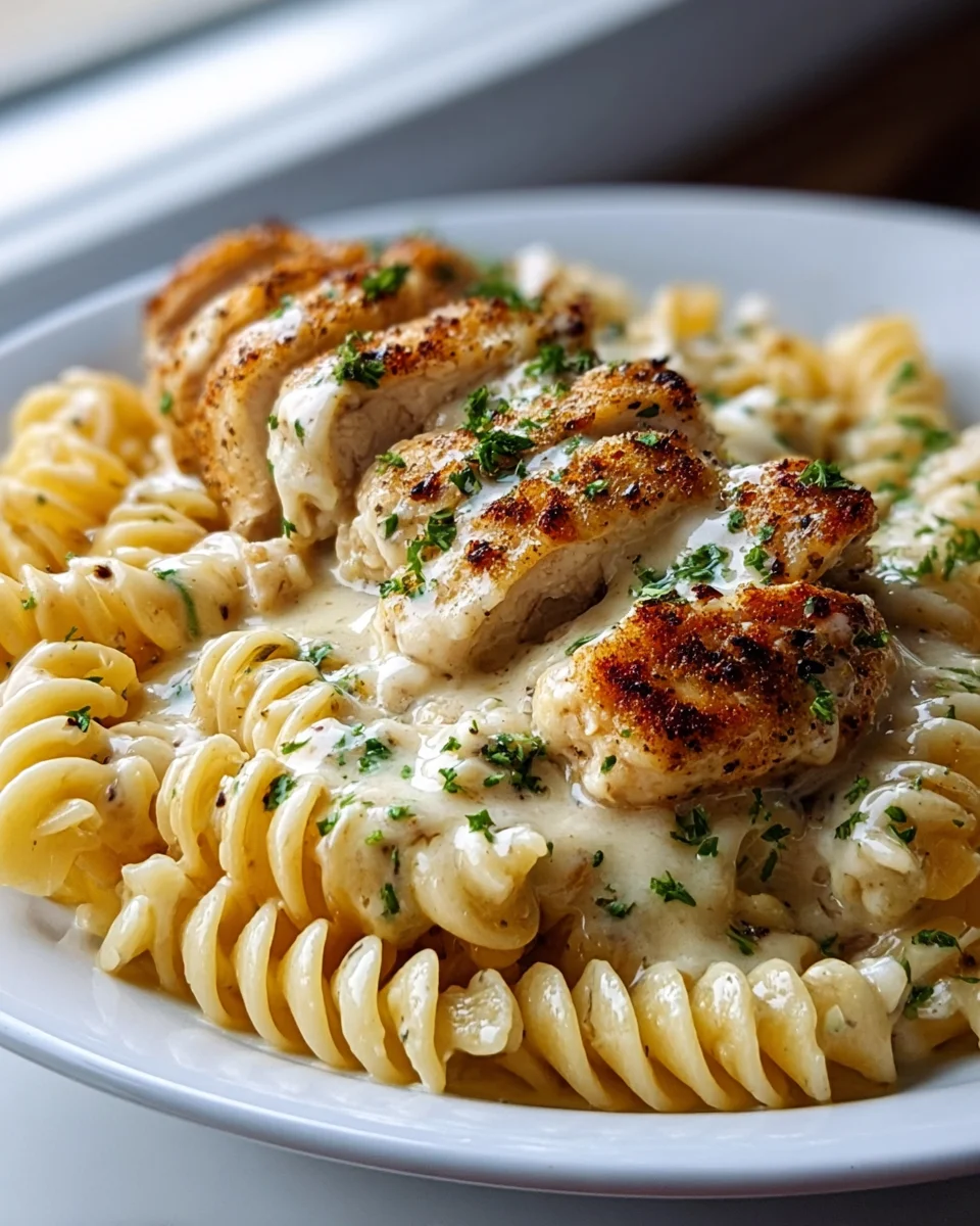 Creamy Garlic Parmesan Chicken & Cheesy Twisted Pasta