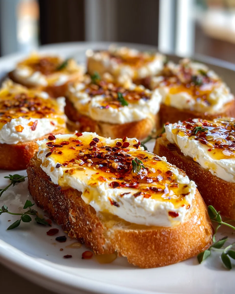 Sweet and Spicy Whipped Feta Crostini with Hot Honey Delight