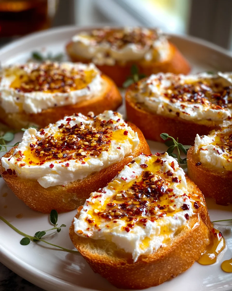 Sweet and Spicy Whipped Feta Crostini with Hot Honey Delight